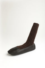 SLIPPERS.CASHMERE, PELLE, BROWN.