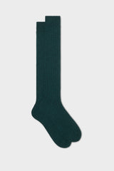 Bresciani 'Campidoglio' socks in cashmere, with a ribbed knit and a solid forest green color.