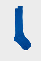 Bresciani Massimo long socks in Pima cotton, not mercerized for superior softness, with a ribbed knit texture and a solid cobalt color.