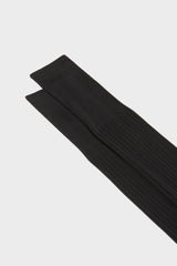 Close-up of the ribbed cuff on Bresciani Cesare socks, highlighting the high cuff and solid navy color.