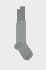 Bresciani Leone long socks in extrafine mercerised Egyptian cotton, in a solid grey color with a pinstripes pattern