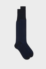 Bresciani Leone long socks in extrafine mercerised Egyptian cotton, in a solid navy royal color with a pinstripes pattern