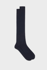 A pair of Bresciani 'Lupo' long socks in a black wool blend, with a ribbed knit texture.