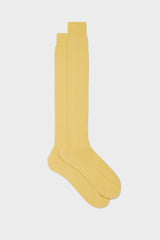 Bresciani Massimo long socks in 100% Pima cotton, not mercerized for superior softness, with a ribbed knit texture and a solid butter color.