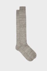 Bresciani Valerio long socks in a linen-nylon blend, with a solid brown color and a ribbed knit texture.