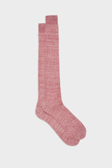 Bresciani Valerio long socks in a linen-nylon blend, with a solid red color and a ribbed knit texture.