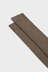 Close-up of the ribbed knit and fine texture of Bresciani 'Campidoglio' socks, in a solid beaver color.