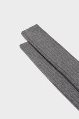 Close-up of the ribbed knit and fine texture of Bresciani 'Campidoglio' socks, in a medium grey color.