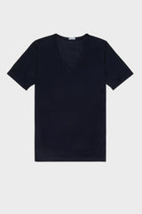 MAGLIA SCOLLO V. 100% COTONE, MANICA CORTA, NAVY.