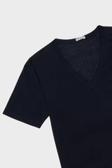 MAGLIA SCOLLO V. 100% COTONE, MANICA CORTA, NAVY.
