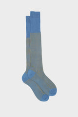 Bresciani Mario socks in mercerised Egyptian cotton, featuring a avio and yellow vanisee pattern.