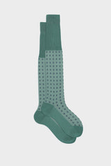 Bresciani Nicola socks in mercerised Egyptian cotton, with a mint geometric micro-pattern inspired by art deco.