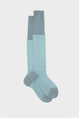 Bresciani Silvio socks in mercerised Egyptian cotton, with a teal and aquamarine Prince of Wales jacquard pattern.