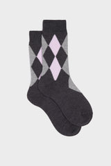CALZA CARLA. COLLEZIONE DONNA, LANA ARGYLE , GREY LILAC.