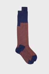 Bresciani Leo socks in extrafine mercerised Egyptian cotton, with a navy orange  houndstooth pattern.