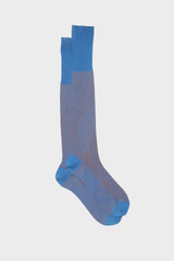 Bresciani Mario socks in mercerised Egyptian cotton, featuring an avio and orange vanisee pattern.