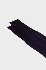 Close-up of the pindots pattern on the cuff of Bresciani Fabio socks, in a purple light blue color.