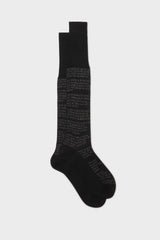 A pair of Bresciani 'Divina Commedia' socks in black cotton, with text from Dante's Divine Comedy printed vertically.