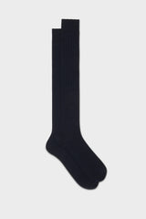 Bresciani 'Campidoglio' socks in  cashmere, with a ribbed knit and a solid navy color.  