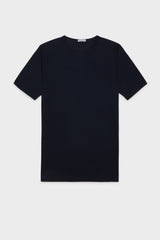 MAGLIA GIROCOLLO. 100% COTONE, MANICA CORTA, NAVY.