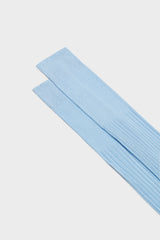 Close-up of the ribbed knit and cuff on Bresciani Cesare socks, highlighting the high cuff and the solid sea blue color.